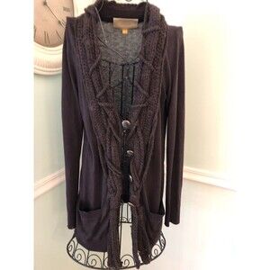 Leifsdottir Anthropologie Brown Wool Braided Knit Cardigan Sweater Size Small